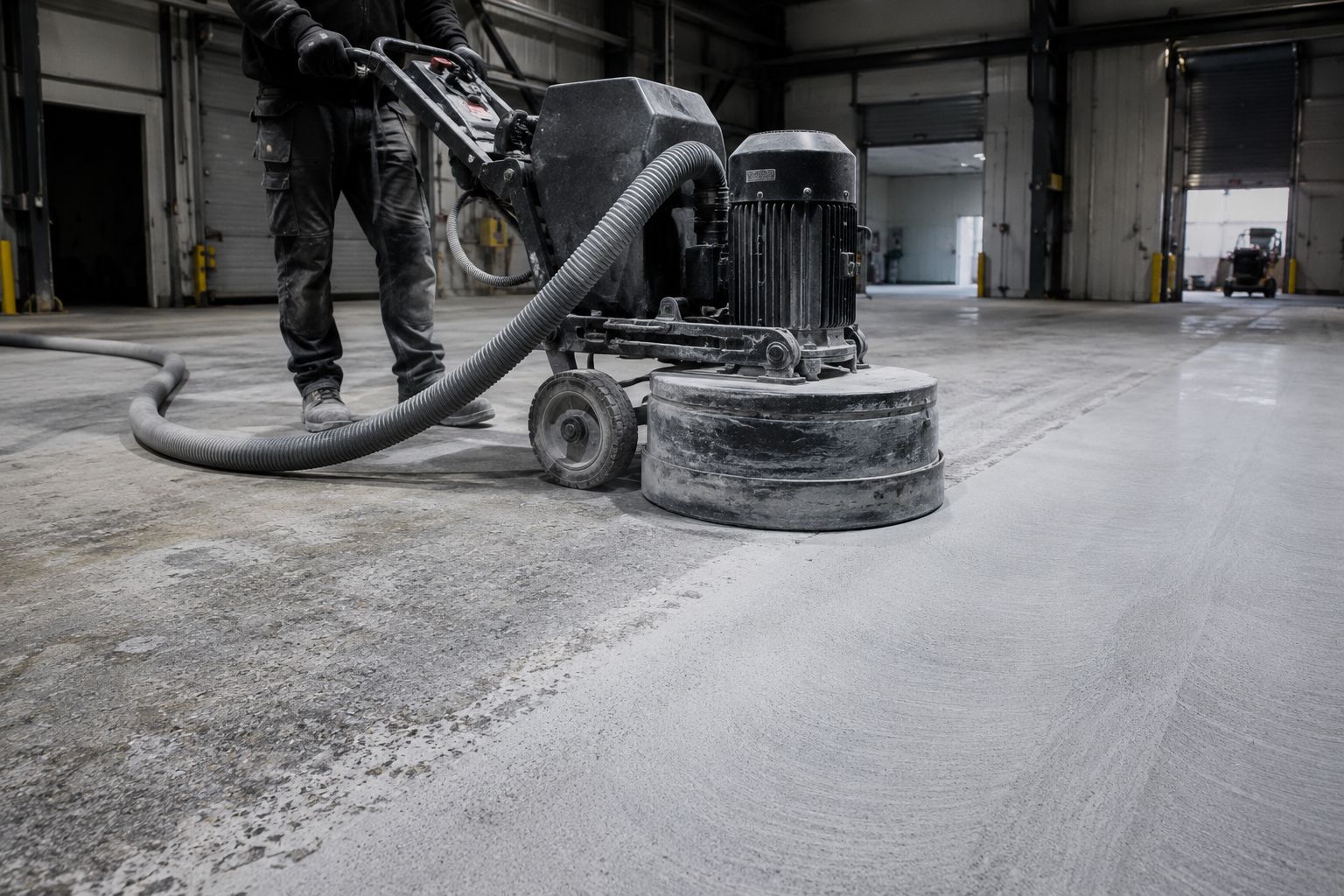 Grinding machine preparing a concrete floor